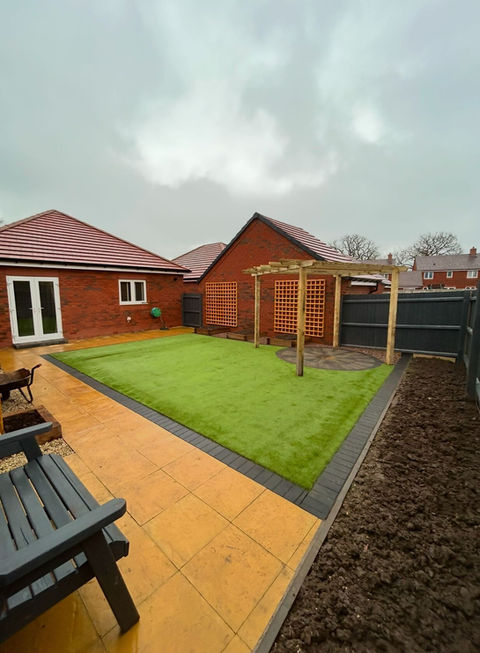 Pergola and turf in garden