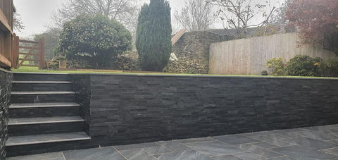 Black slate garden wall and steps