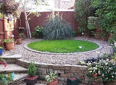 Garden with gravel paths and steps