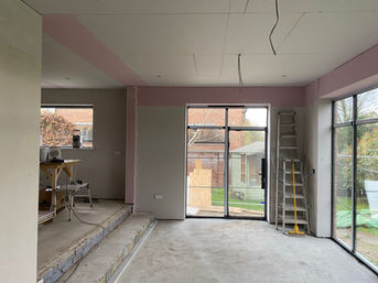 Plaster boarding new kitchen extension in Basingstoke by Apex Carpentry