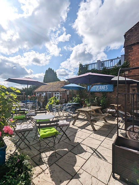 Outdoor patio area at coffee shop