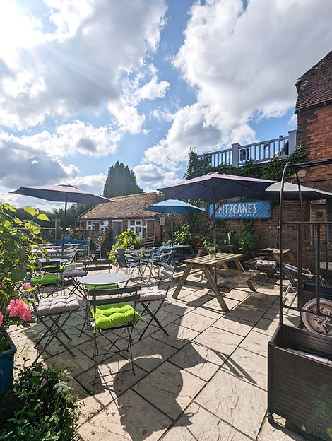 Outdoor patio area at coffee shop