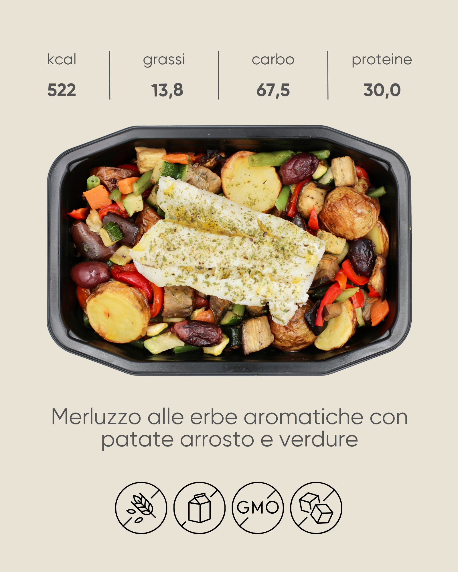 Filetto di merluzzo con patate al forno e verdure