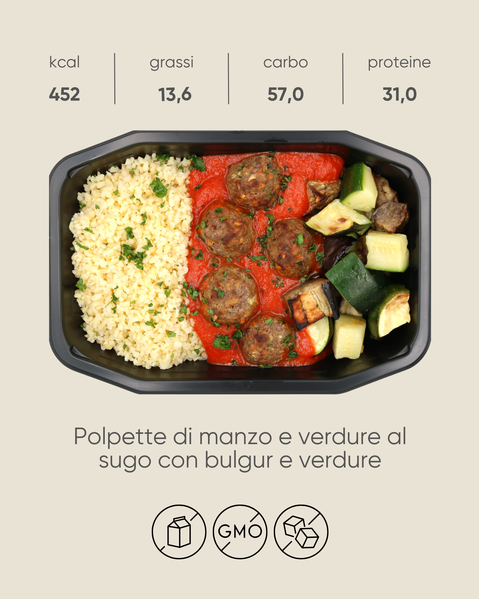Polpette di manzo e verdure al sugo con bulgur e verdure