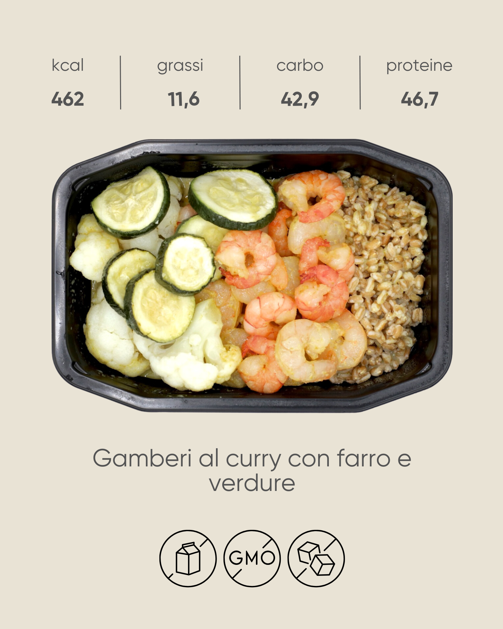 Gamberi al curry con farro e verdure