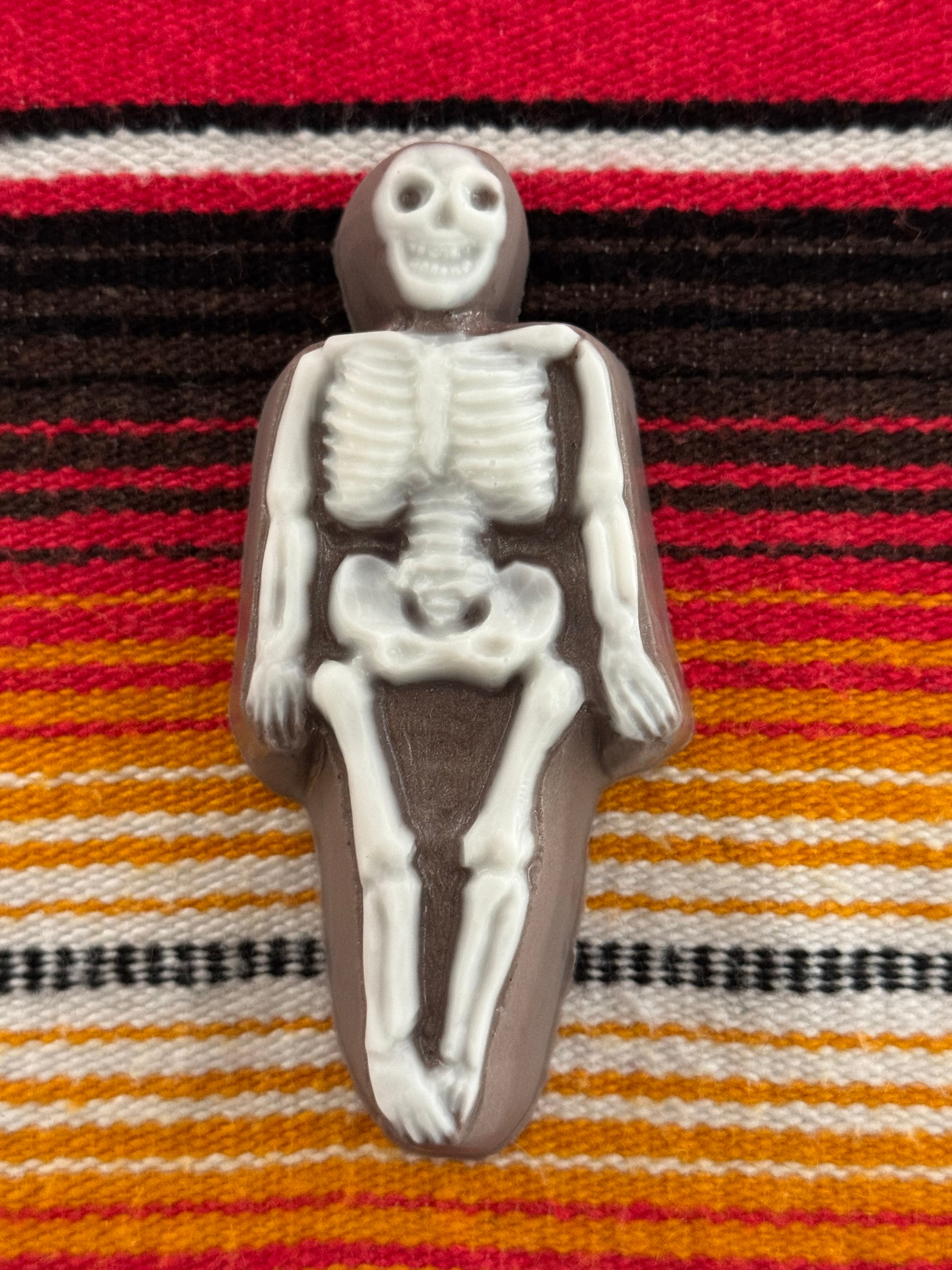 Skeleton shaped goat milk soap top view