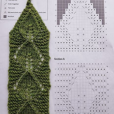 Lace bookmark next to the knitting chart
