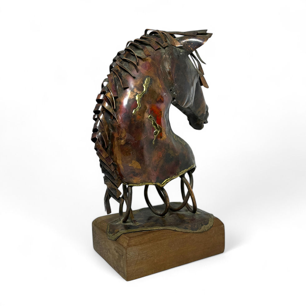 Miniatura: Contemporary Copper Horse Head Sculpture with Wooden Base