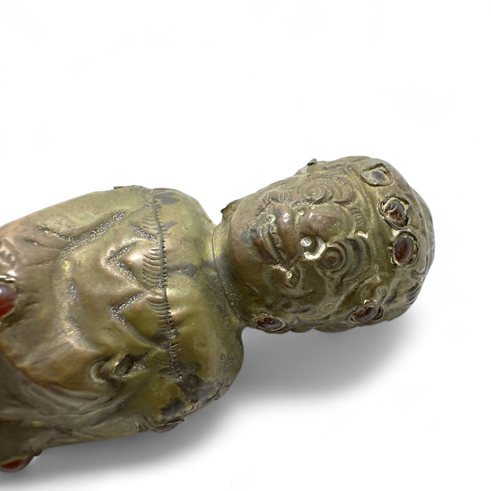 Thumbnail: Vintage Filled Bronze Asian Stone-Adorned Kriss Knife Handle Figurine