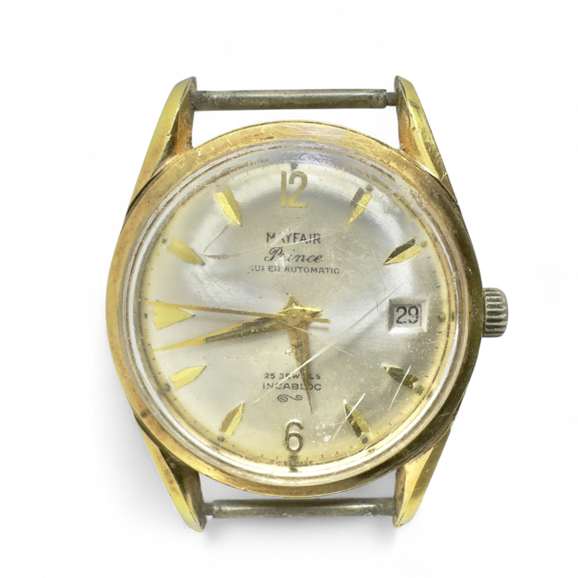 Vintage 1960s Mayfair Prince 25J Incabloc Auto 35mm Gold-Tone Date Watch