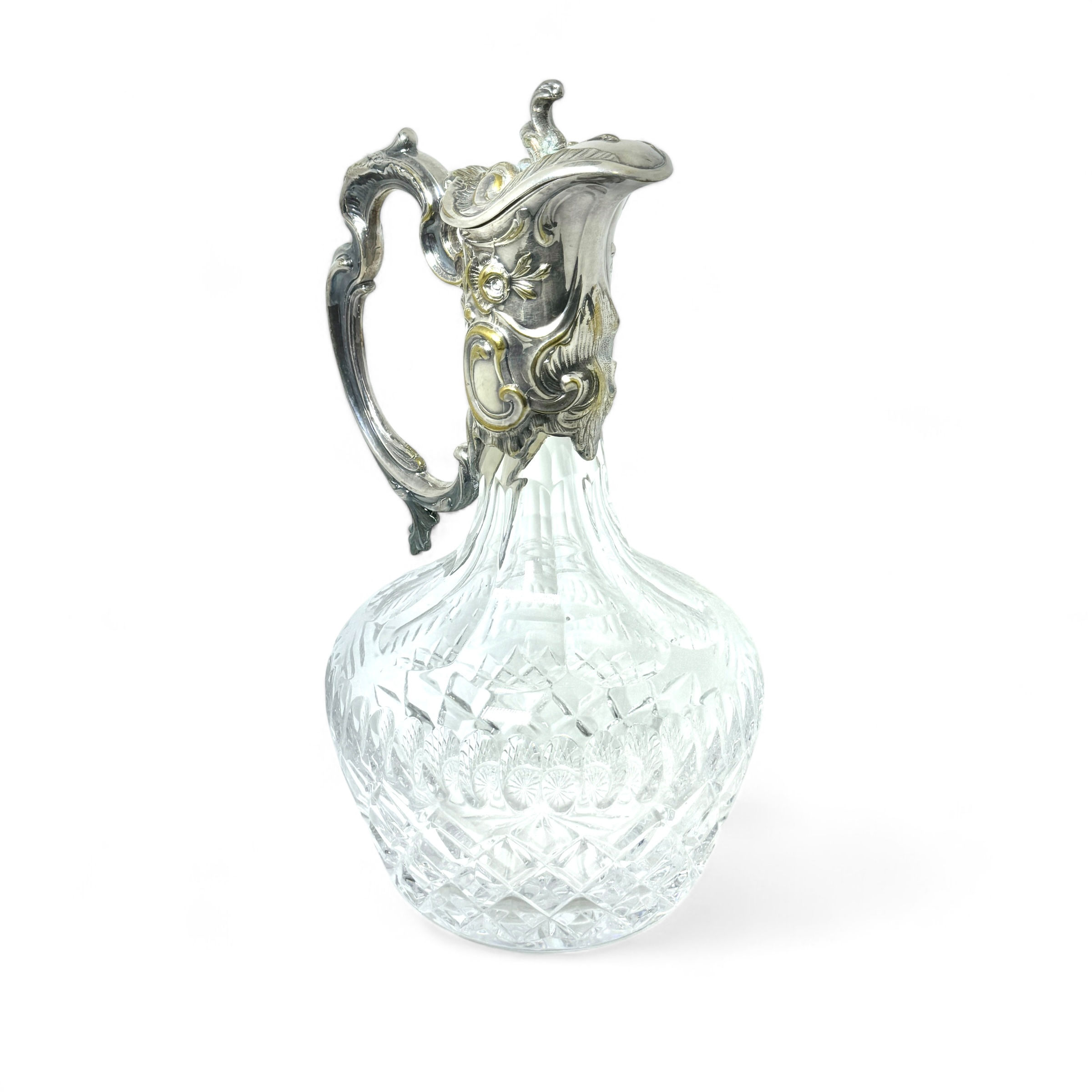 Vintage Topaz Casquinha Cut Crystal & Silver-Plated Claret Jug