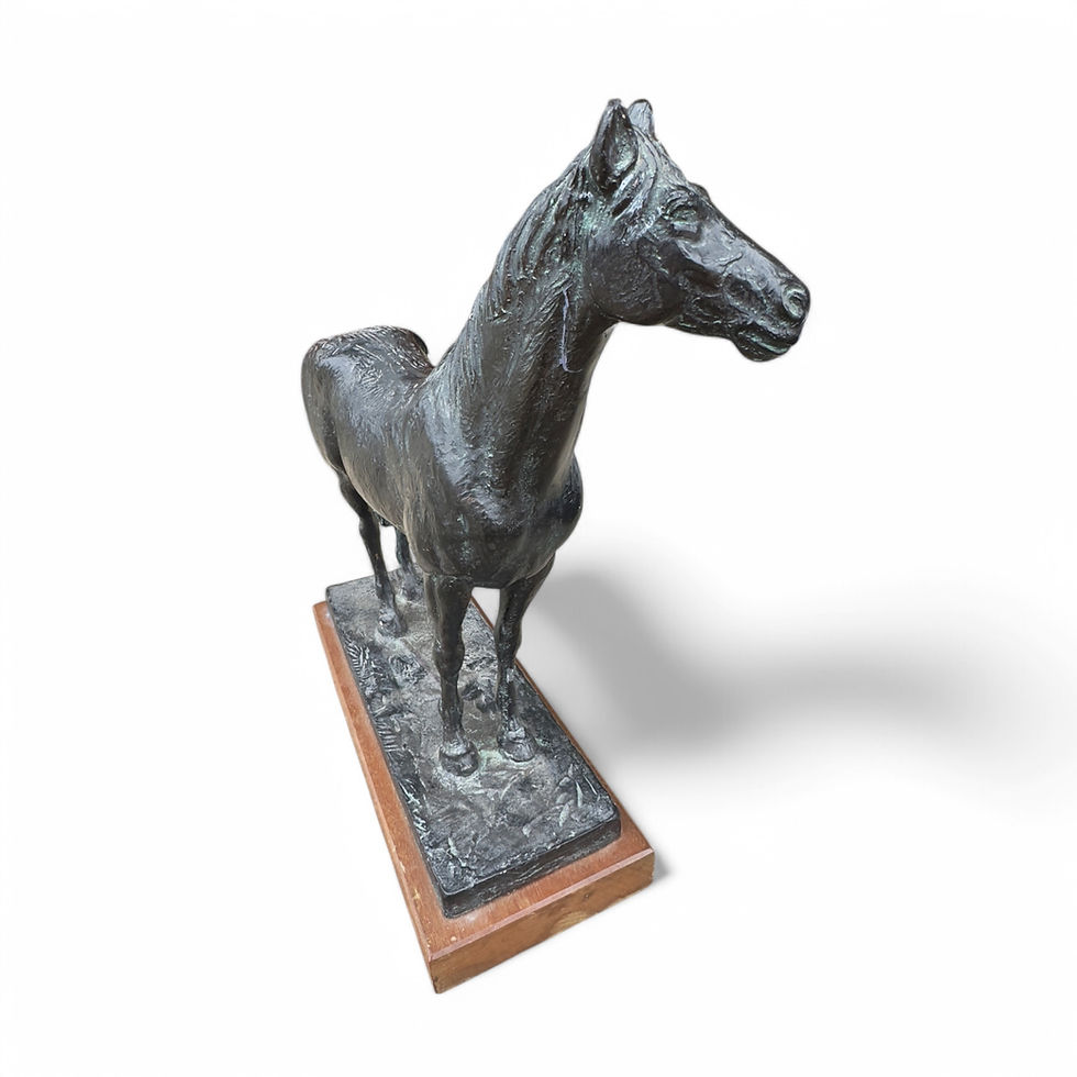 Miniatura: Bronze Horse Sculpture on Wood Base, Mid-Century Equestrian Art, Realistic