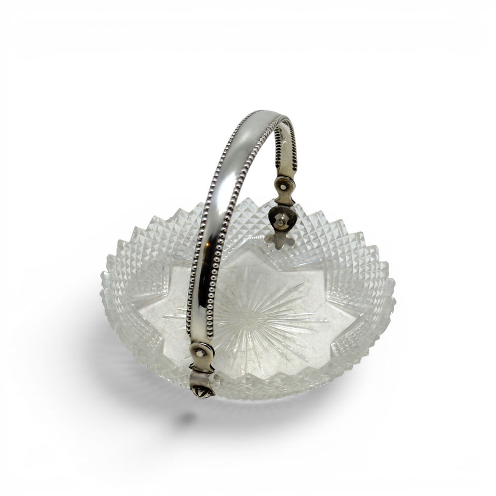 Thumbnail: Antique 1800s Dutch Cut Crystal Silver .835 Handle Basket