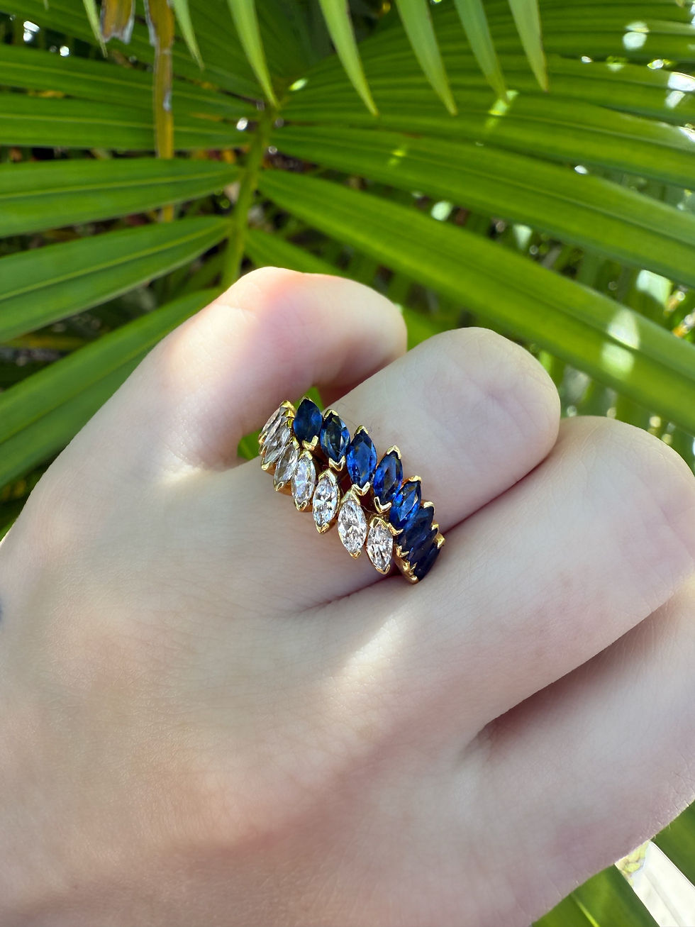 Thumbnail: Vintage Sapphire & Diamond Marquise 18ct Yellow Gold Ring