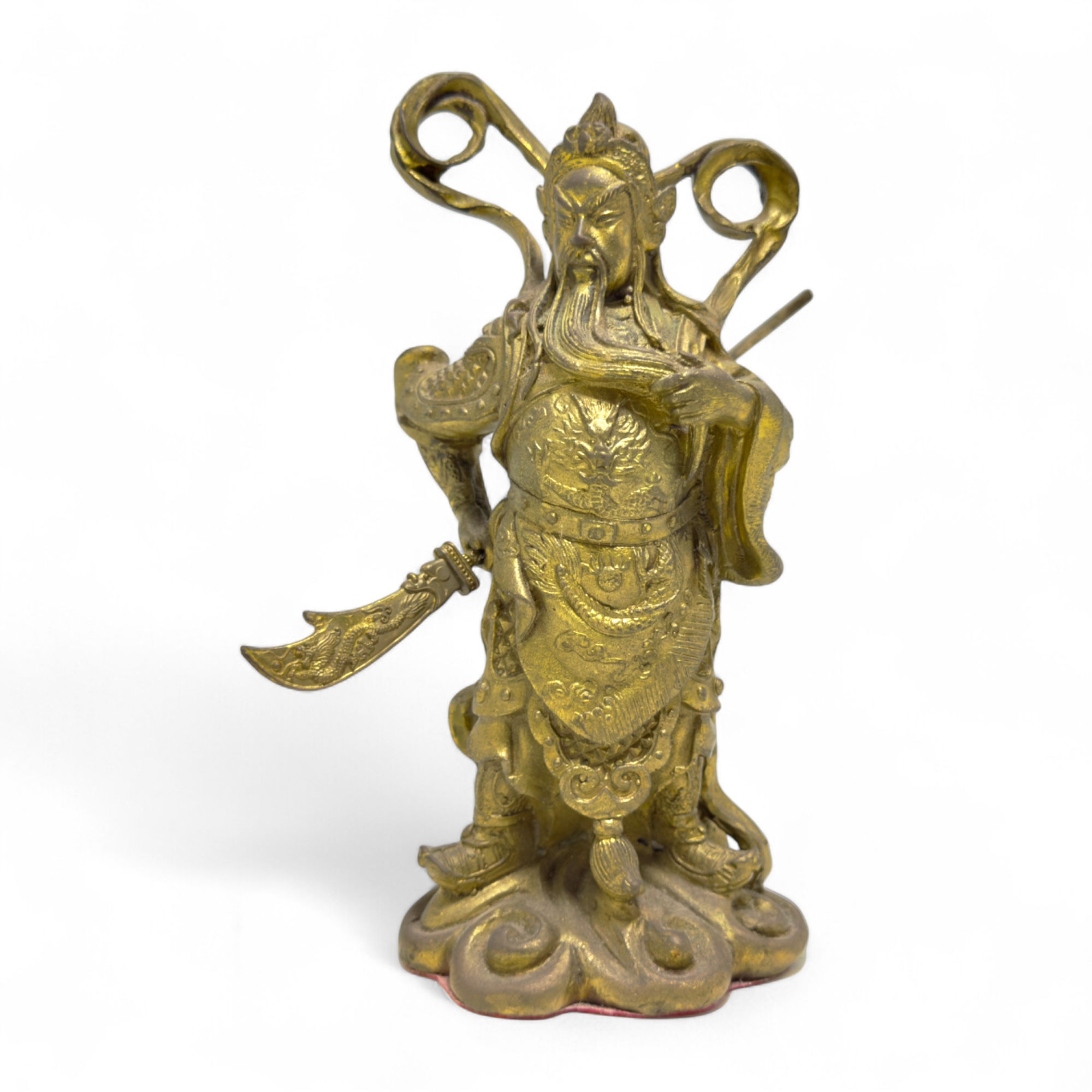 Vintage Gilt Brass Chinese Warrior Statue