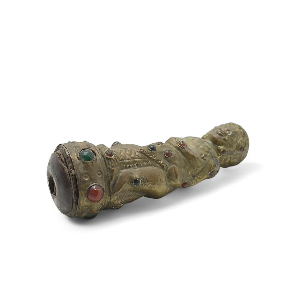 Thumbnail: Vintage Filled Bronze Asian Stone-Adorned Kriss Knife Handle Figurine