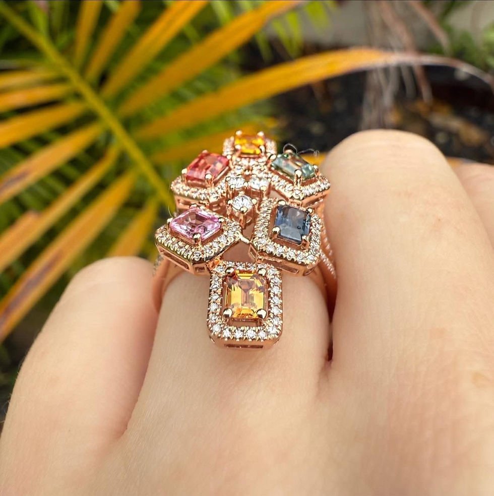 Thumbnail: Multi Color Sapphire & Diamond Ring in Rose Gold 