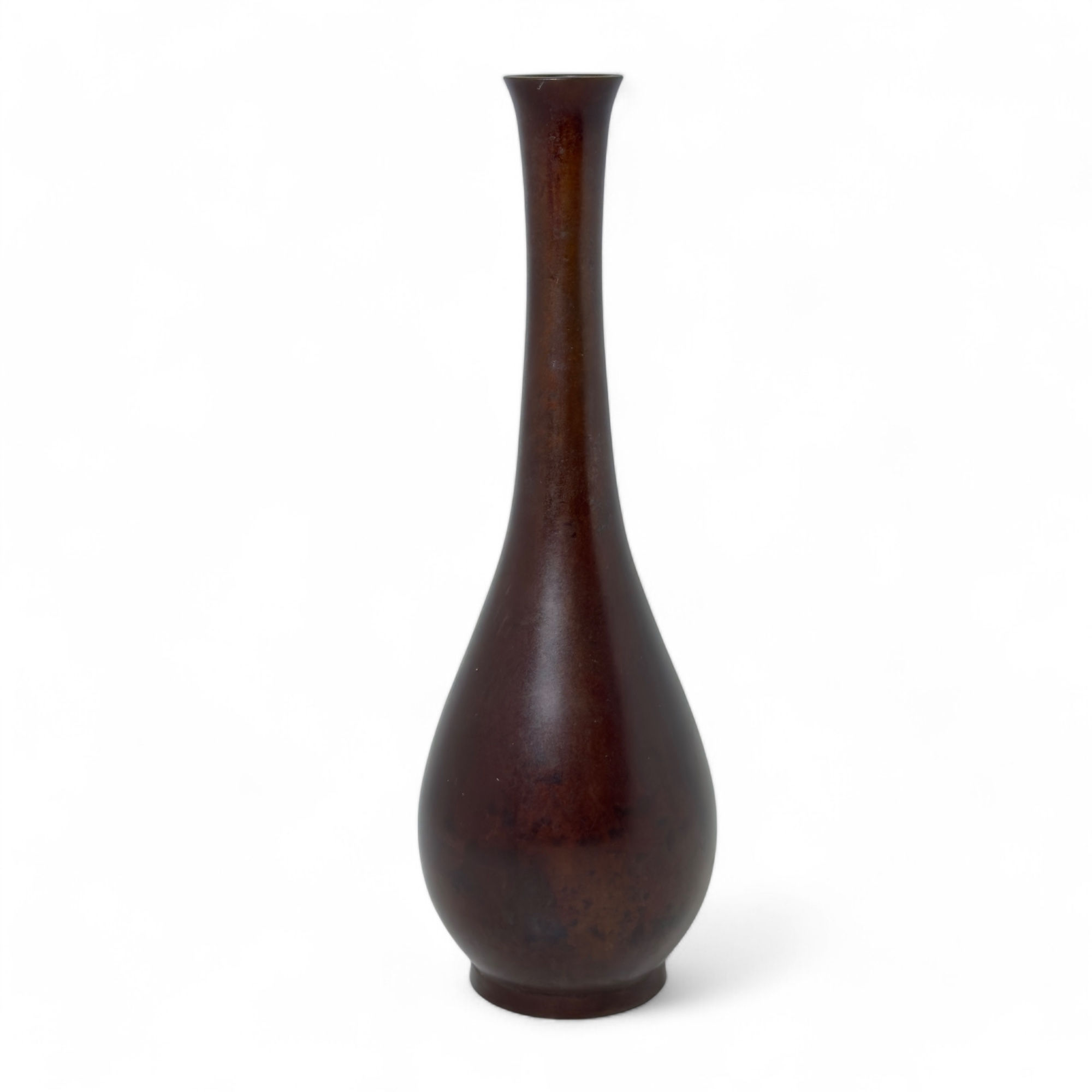 Meiji Period Japanese Bronze Teardrop Vase, Deep Red Patina