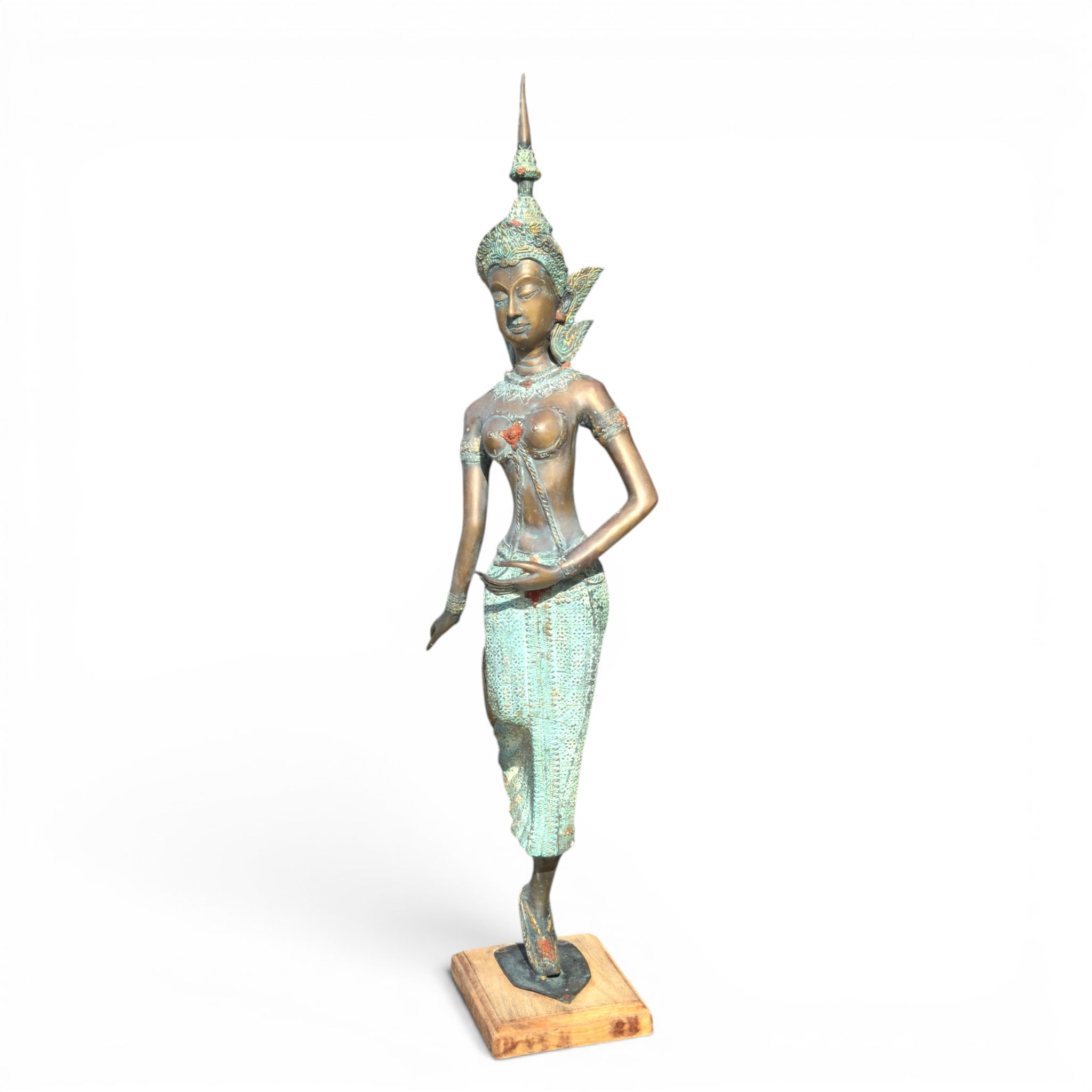 Vintage Thai Bronze Apsara Dancer Statue 74cm Tall