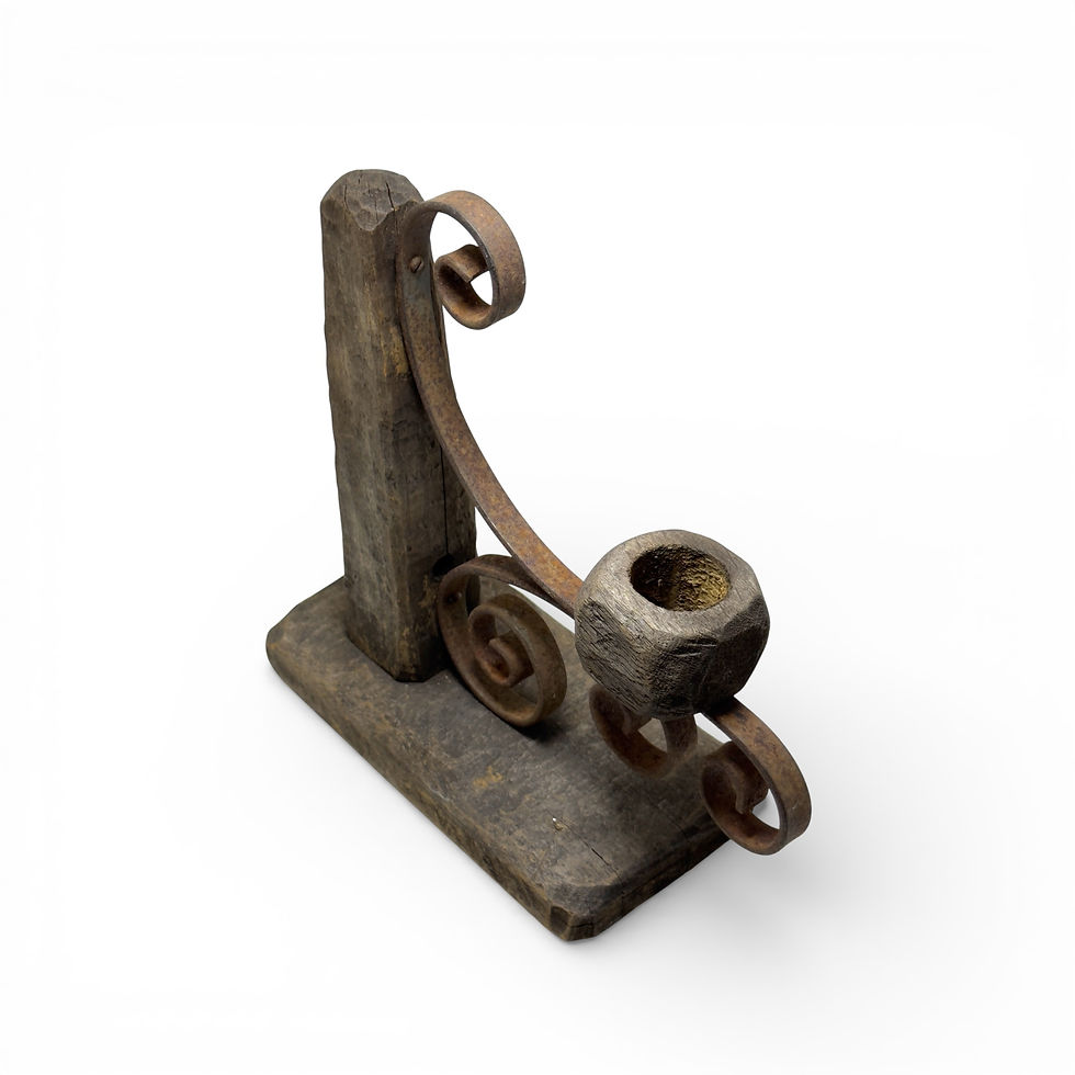 Miniatura: Antique Victorian Carved Wood Wrought Iron Scroll Candlestick Lamp 23cm
