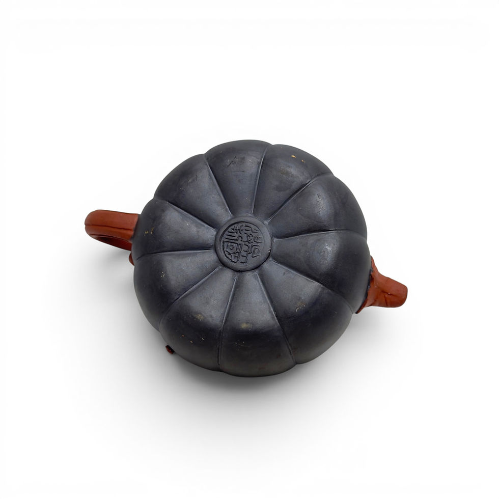 Miniature : Chinese Yixing Purple Clay Pumpkin Teapot with Wooden Base