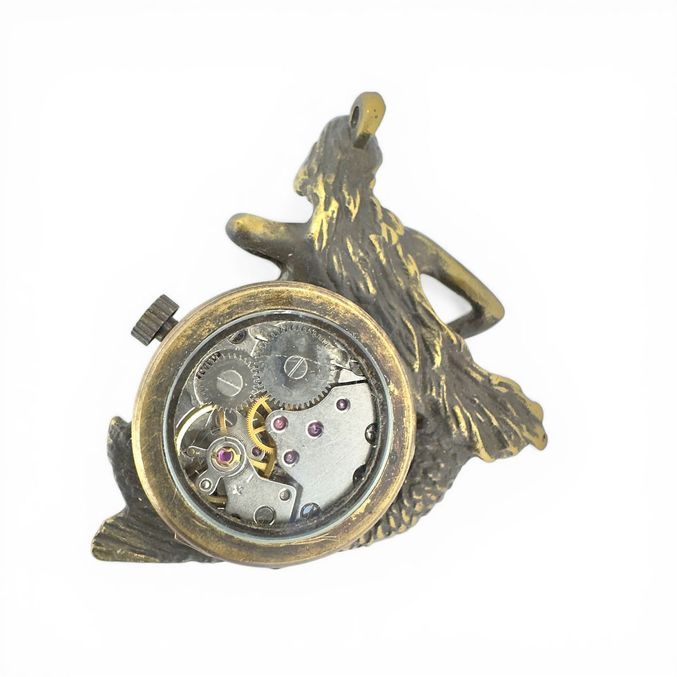 サムネイル： 1882 Omega Style Brass Mermaid Pendant Pocket Watch 43x46mm