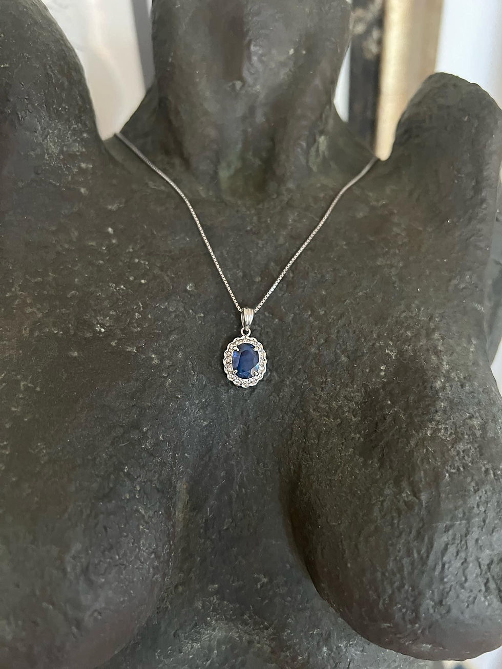 Thumbnail: Platinum Sapphire & Diamond Pendant w/ Chain 