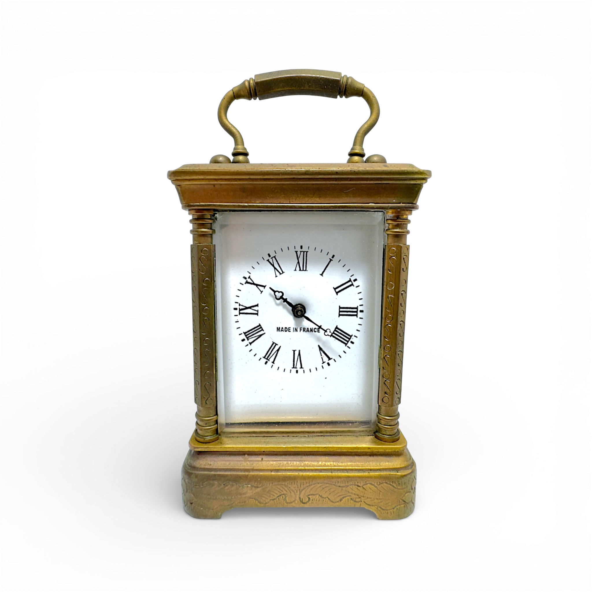 Vintage French Brass Mini Carriage Clock Bevelled Glass 9.3cm
