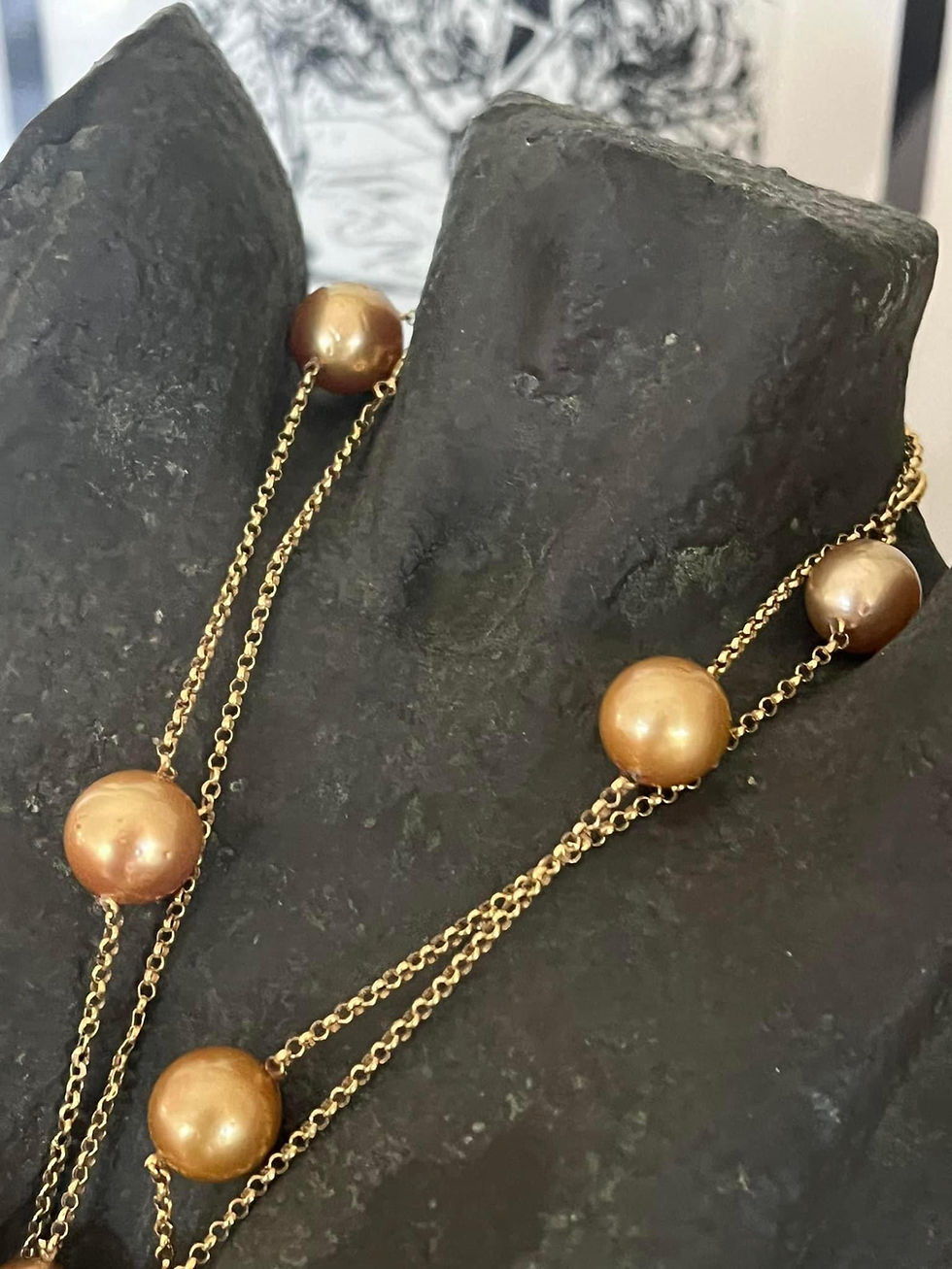 Thumbnail: Golden South Sea Pearl by the yards Gold Necklace 