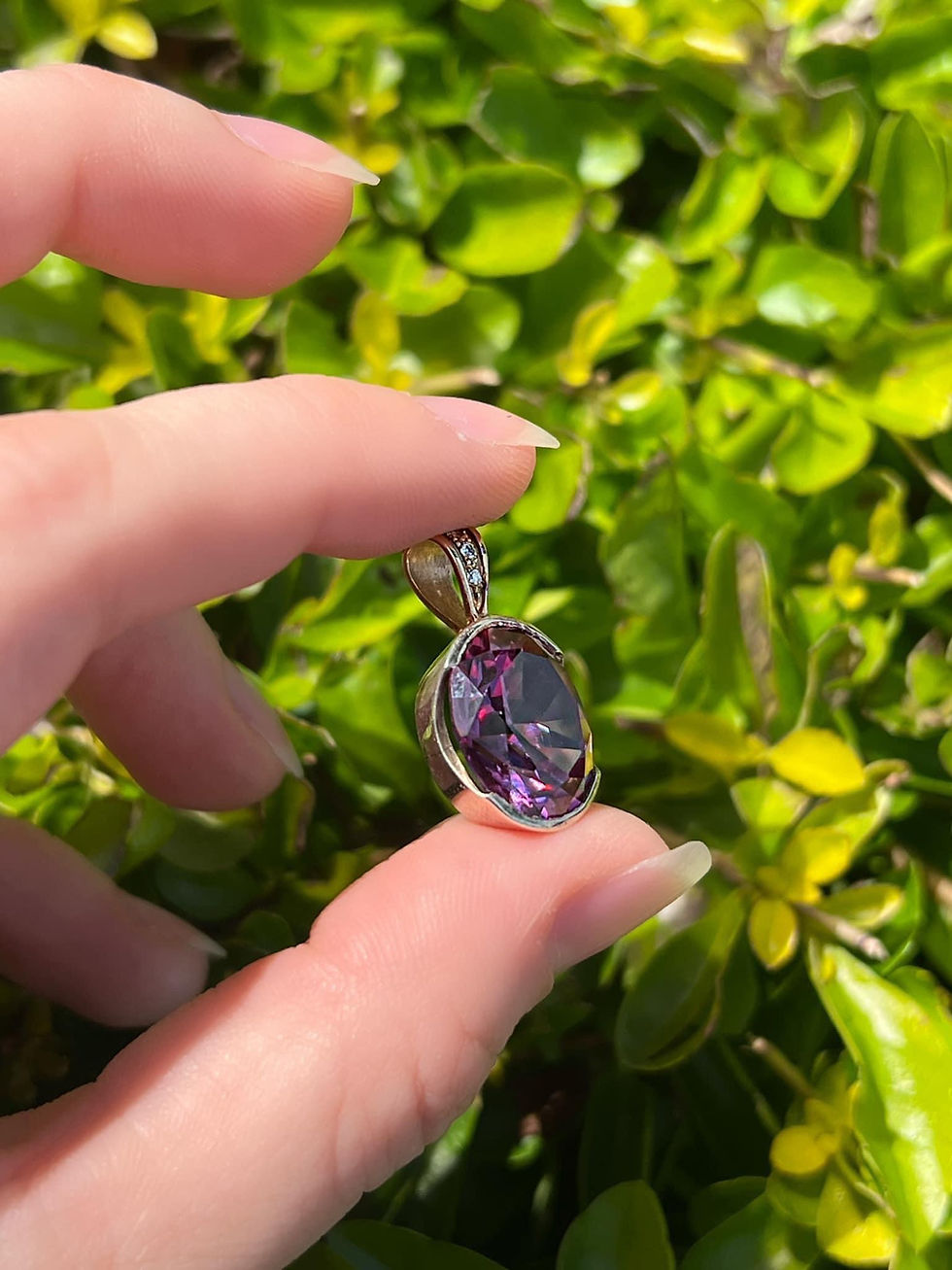 Thumbnail: Created Alexandrite genuine diamond Pendant 