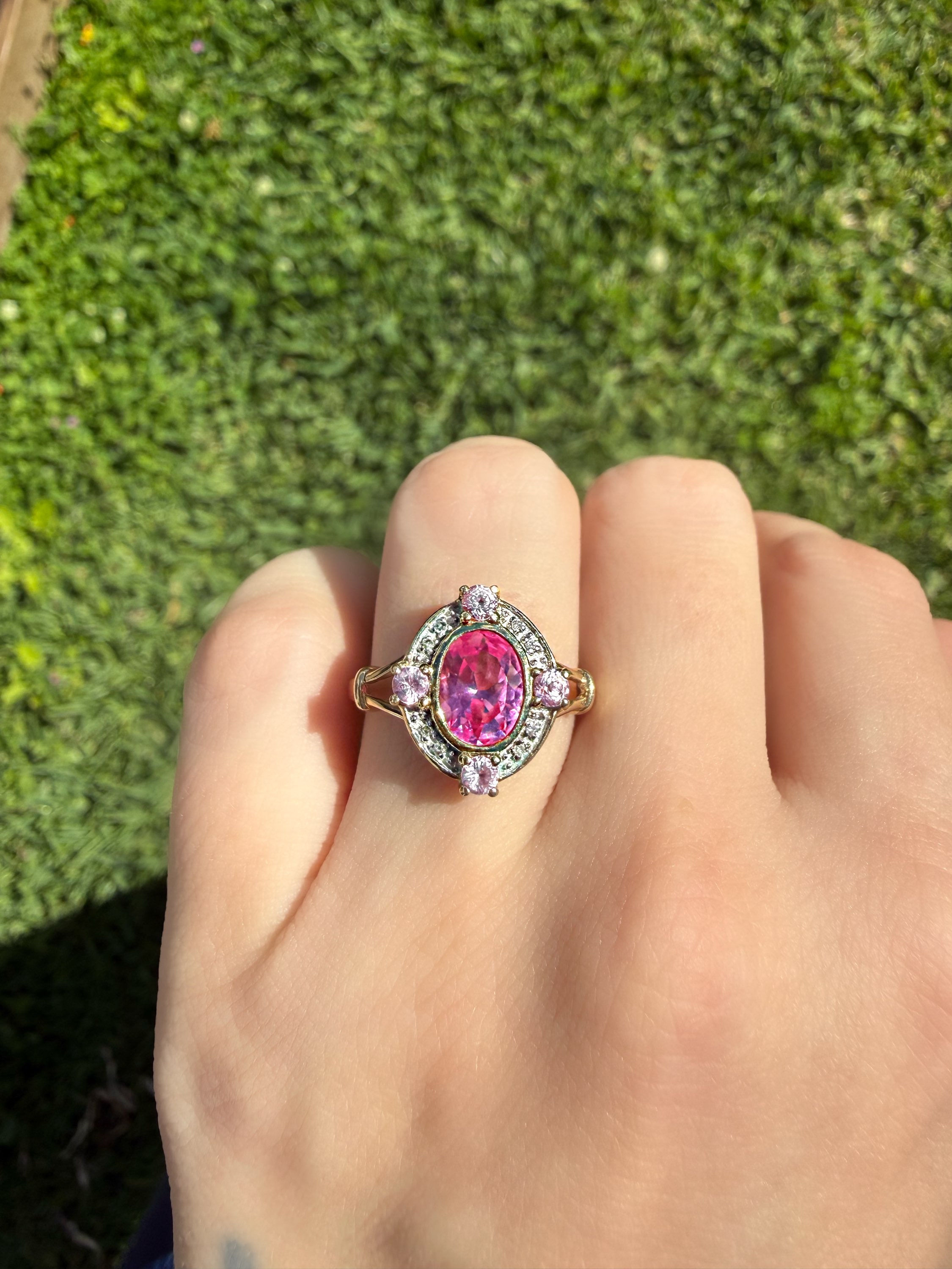 Pink topaz diamond ring 