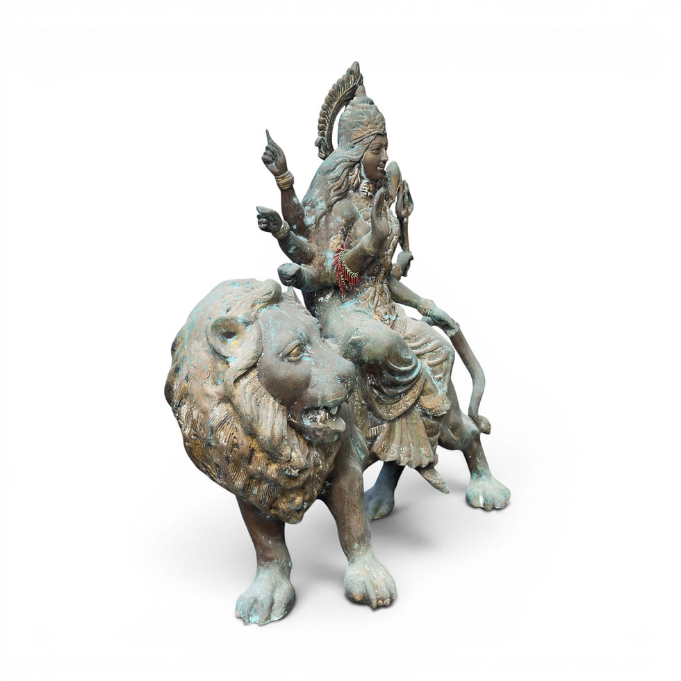 Miniatura: Large Bronze Goddess Durga Riding Lion Multi-Armed 68cm