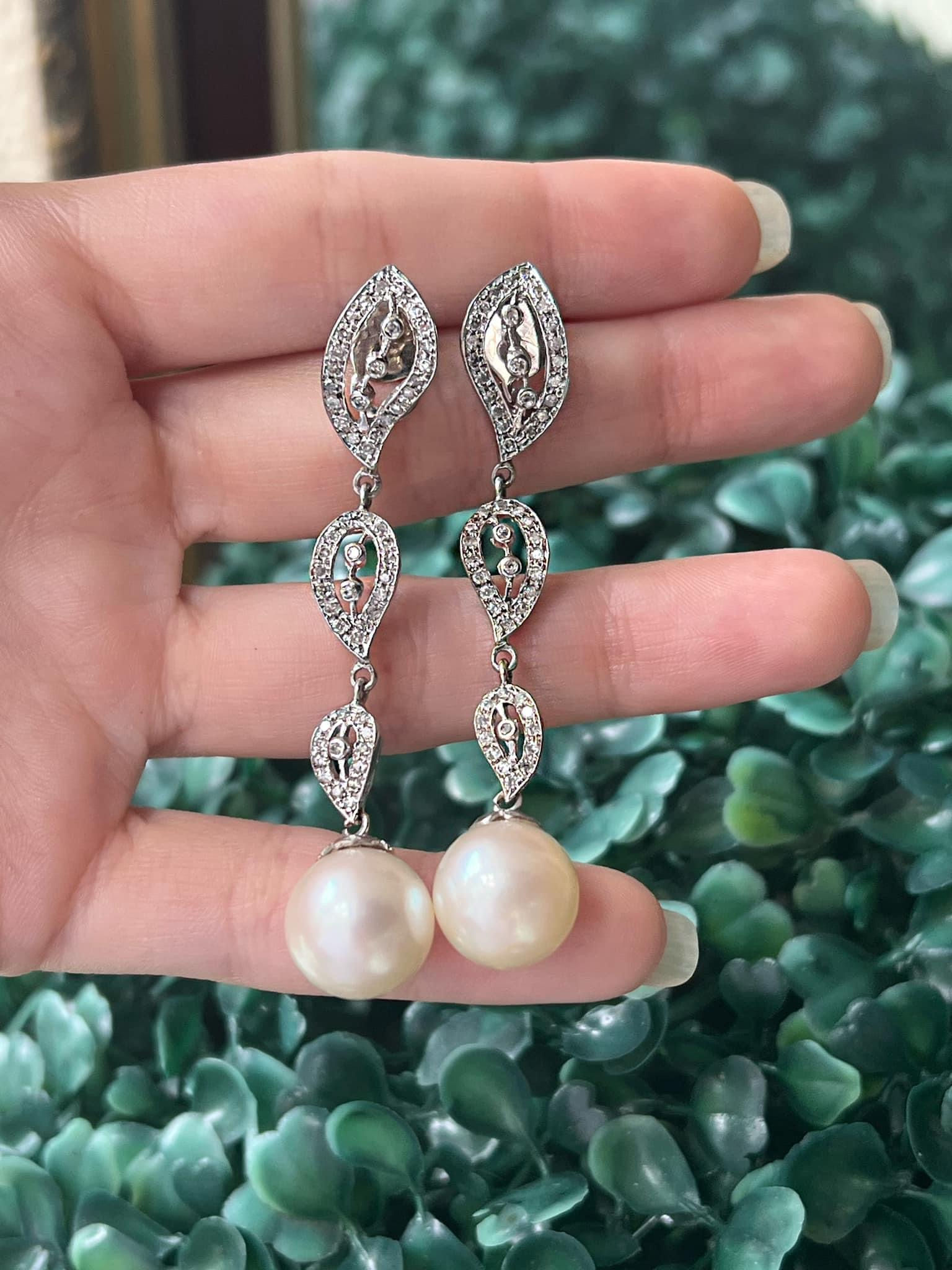 South Sea Pearl & Diamond Drop Earrings in White Gold 