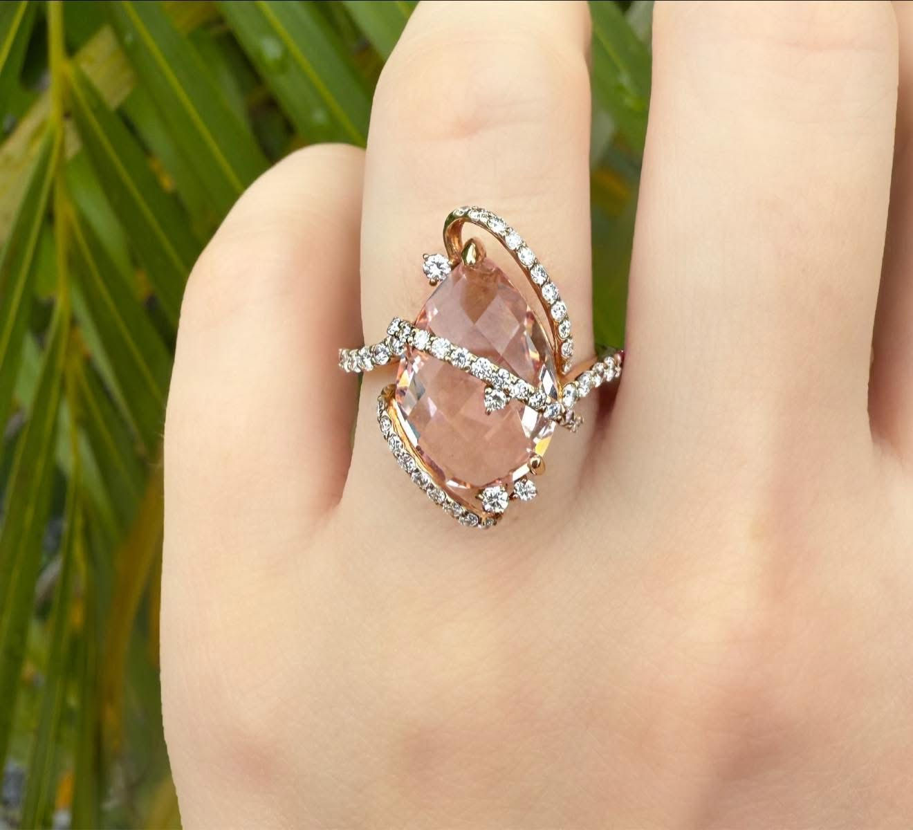 5.01ct Morganite .45ct Diamond Rose Gold Ring