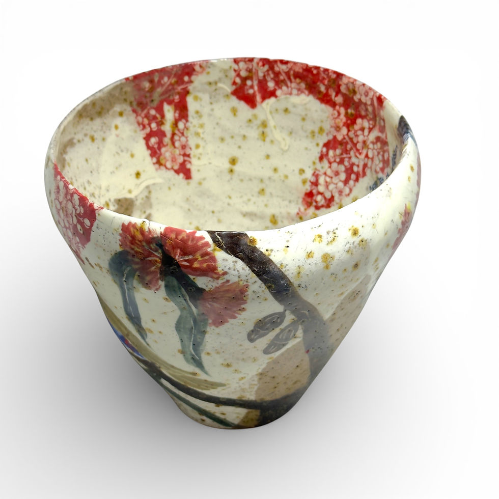 Miniature : Mid-Century Studio Pottery Floral Glazed Ceramic Vase 19cm