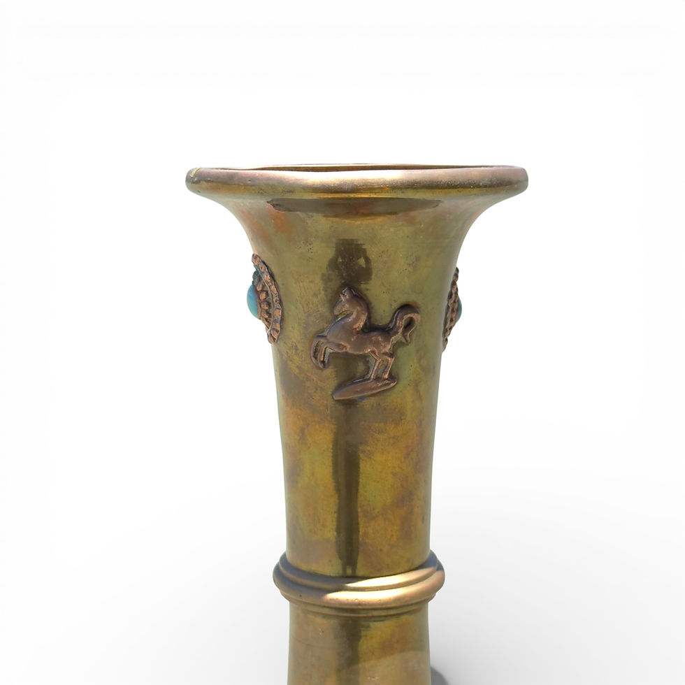 Miniatura: Vintage Brass Vase Horse Rider Bird Motifs Turquoise Stones Persian 36cm