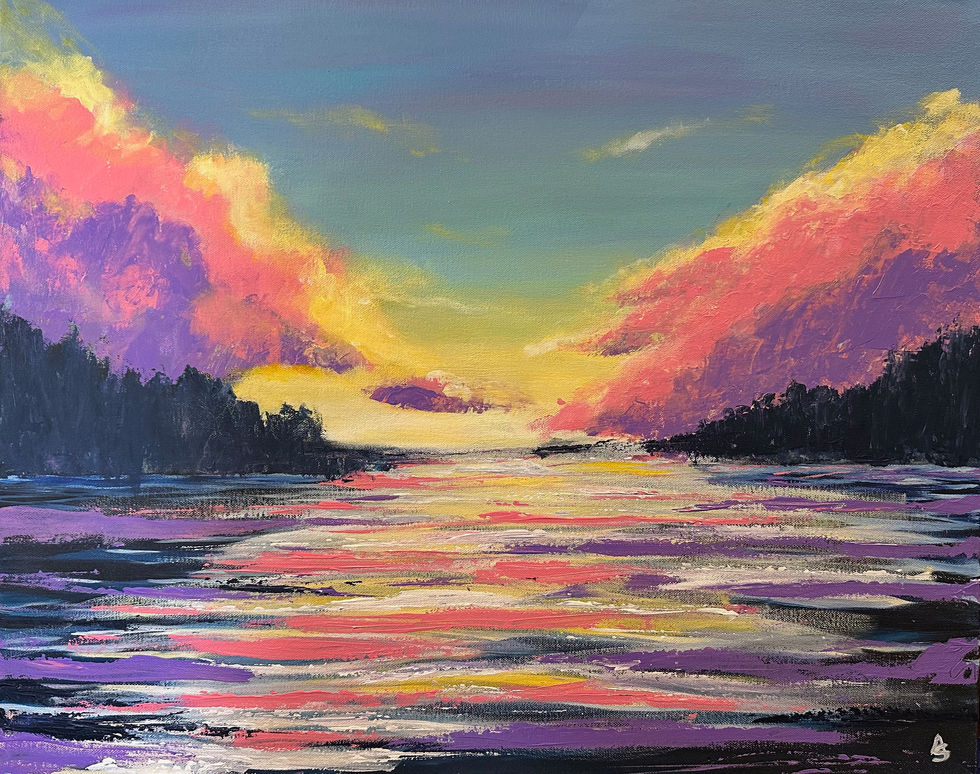 SunsetDarkLake_30x24_2025