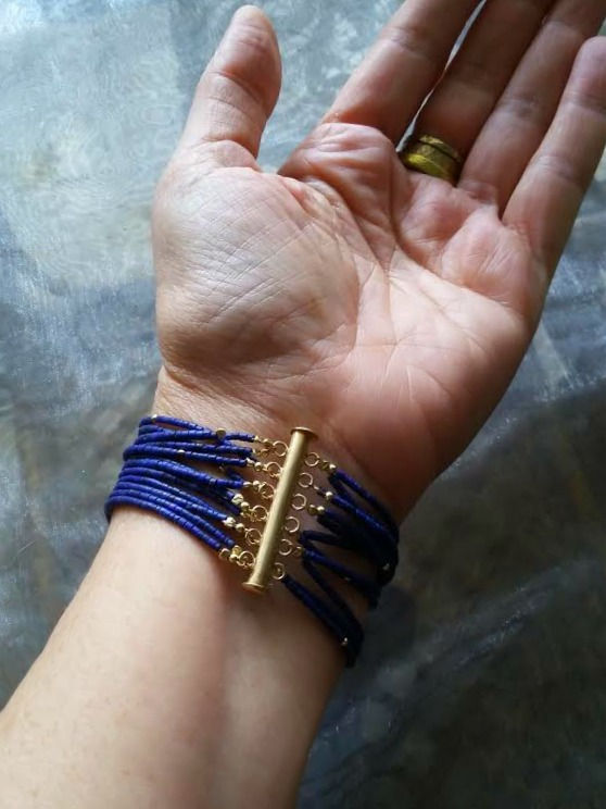 Thumbnail: Lapis Lazuli Gold Multi Strand Bracelet