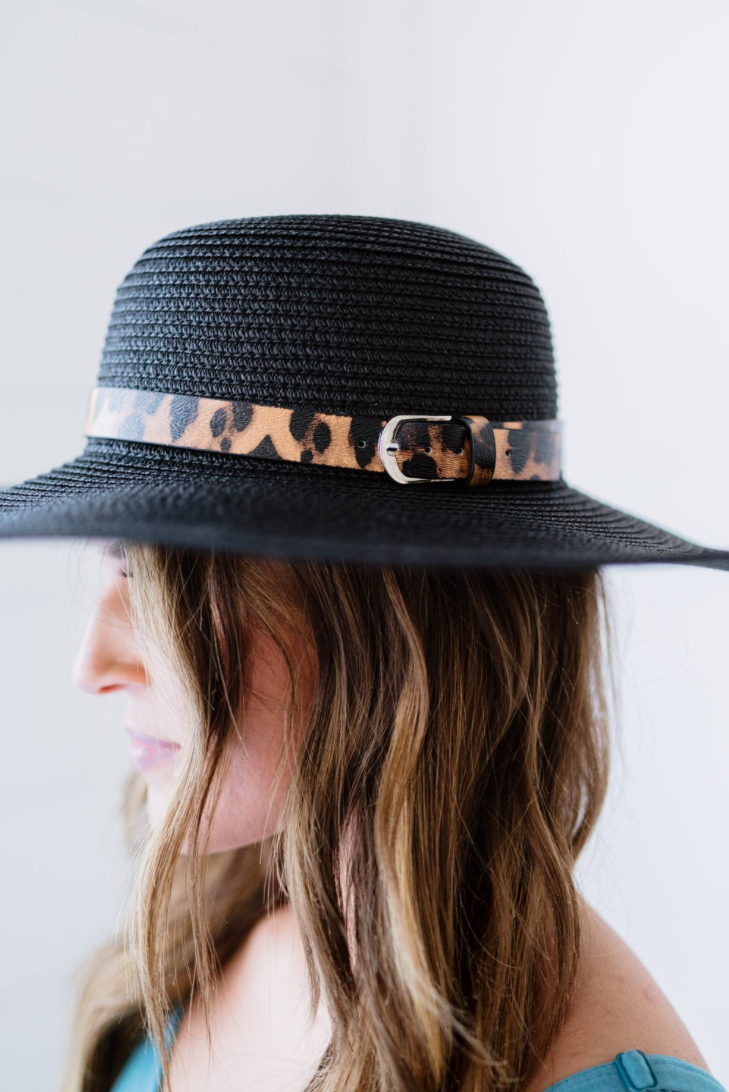 Miniatura: Justin Taylor Sun's Out Straw Sun Hat with Leopard Belt Trim