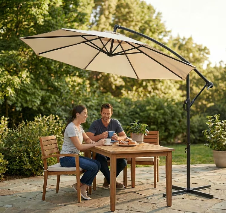 Thumbnail: 10ft Cantilever Patio Umbrella with Crank and Cross Base, UPF 50+ UV Protection