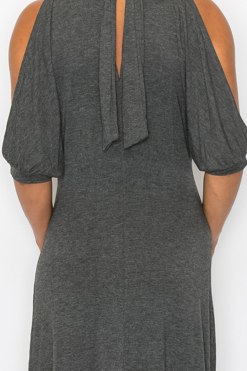 Thumbnail: Open Shoulder Back Dress - Grey
