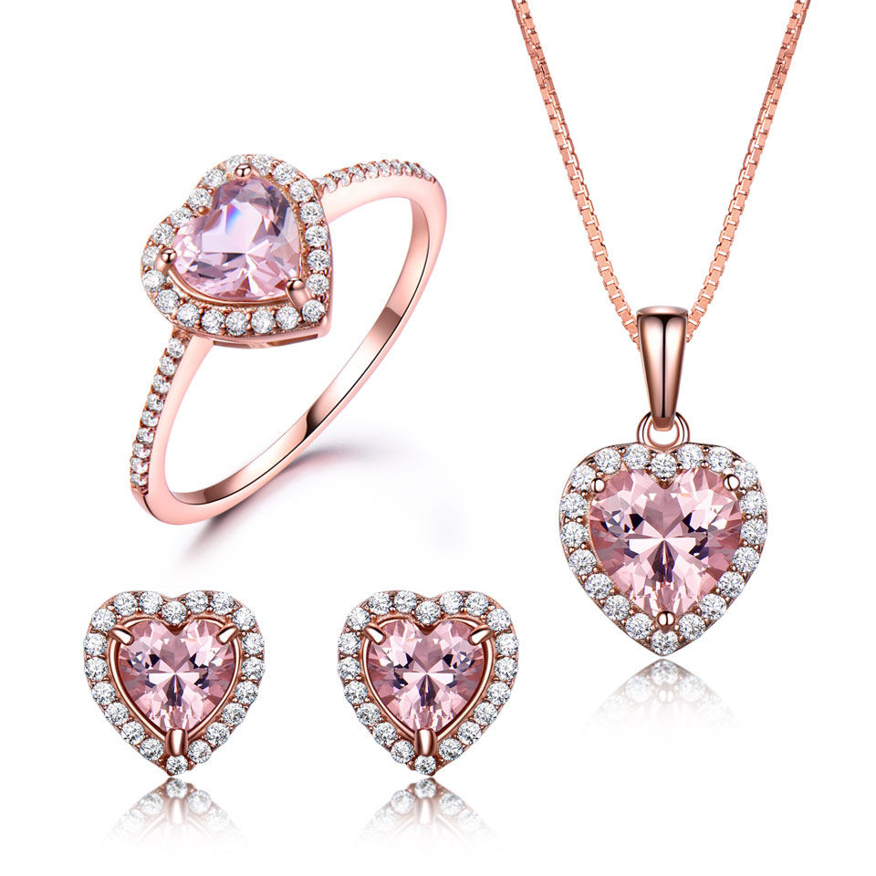 Thumbnail: Fashion Jewellery 925 Sterling Silver Wedding Heart AAA Pink Zircon Rose Gold