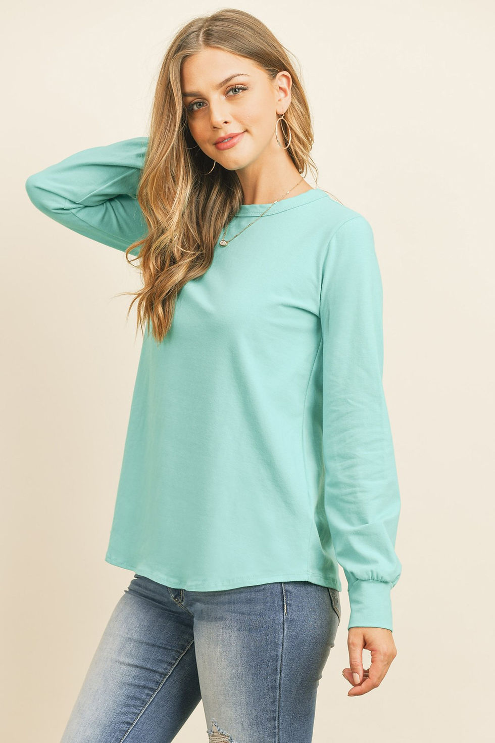 Thumbnail: Long Sleeve Round Neck Solid Top
