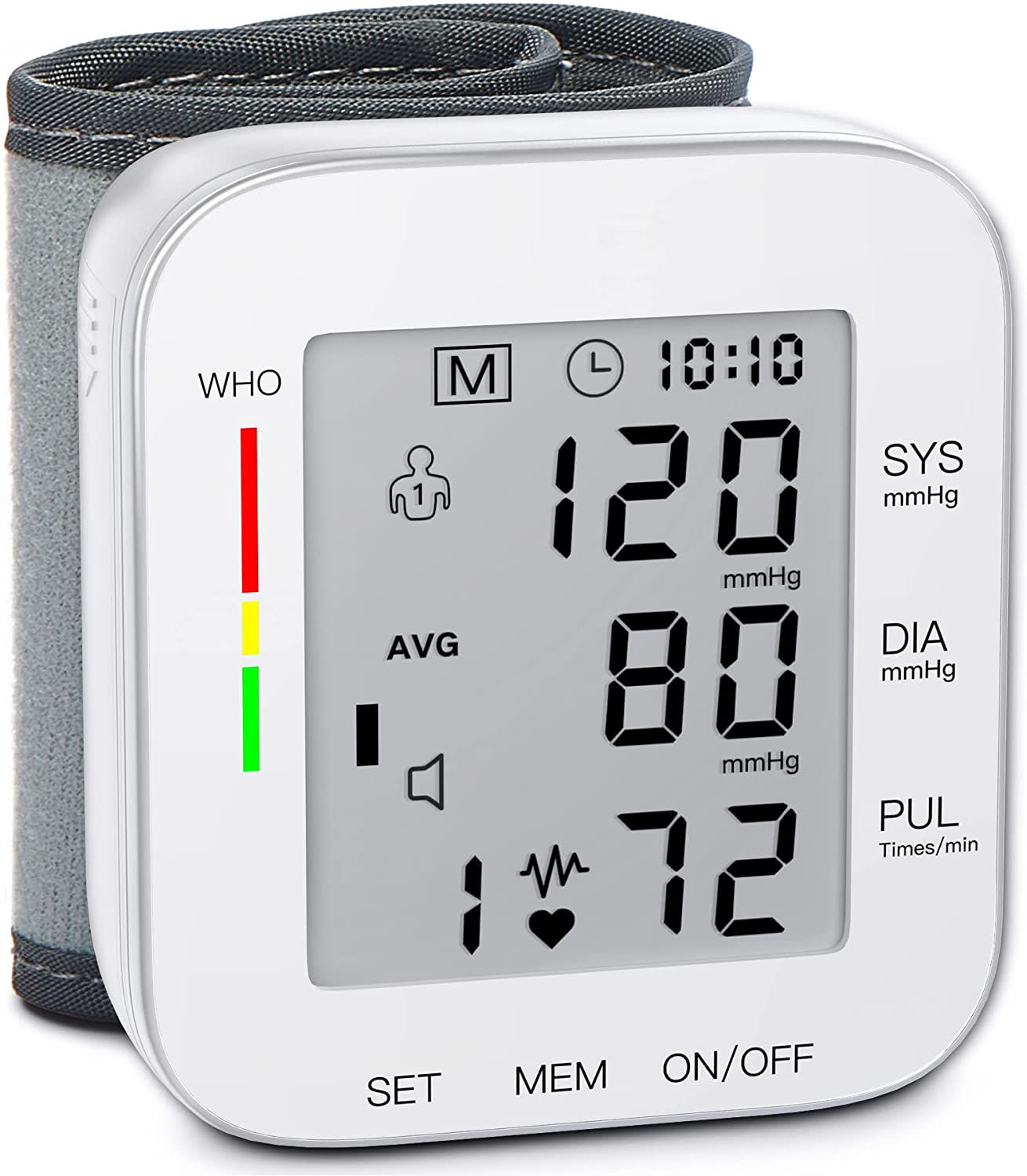 Blood Pressure Monitor Wrist Large LCD Display Adjustable Wrist Cuff 5.31-7.68in