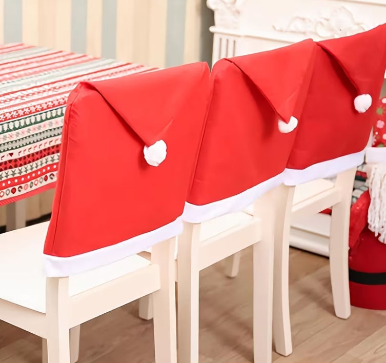 Miniatura: Set of 4 Christmas Chair Covers, Thicken Santa Hat Dining Room Stool Cover
