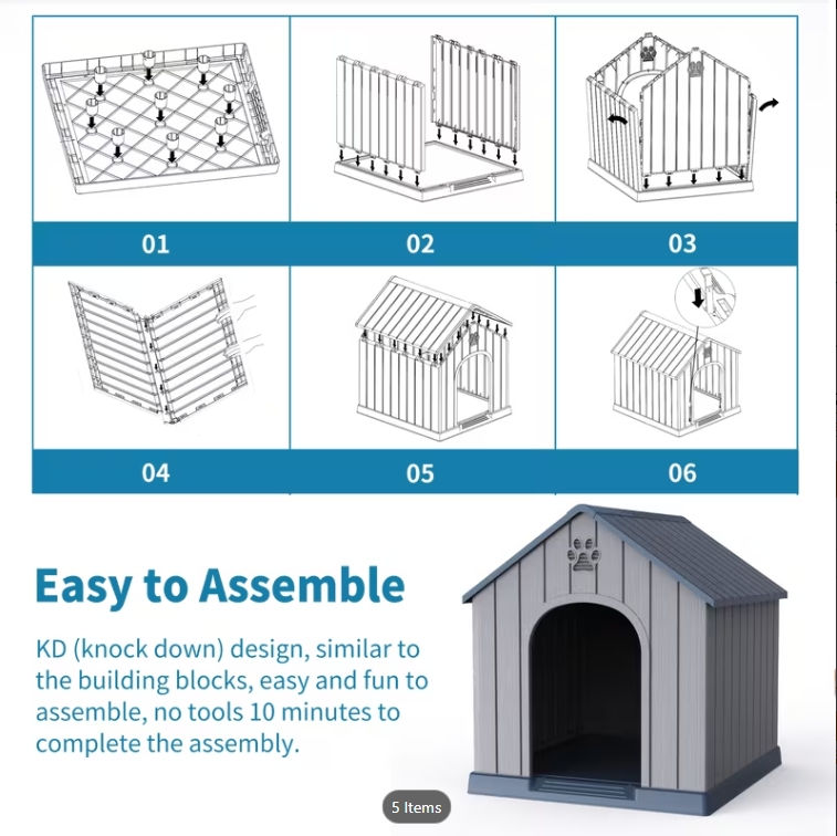 Thumbnail: Dog House Outdoor Indoor for Medium Large Dogs, Sturdy Plastic, Elevated Floor