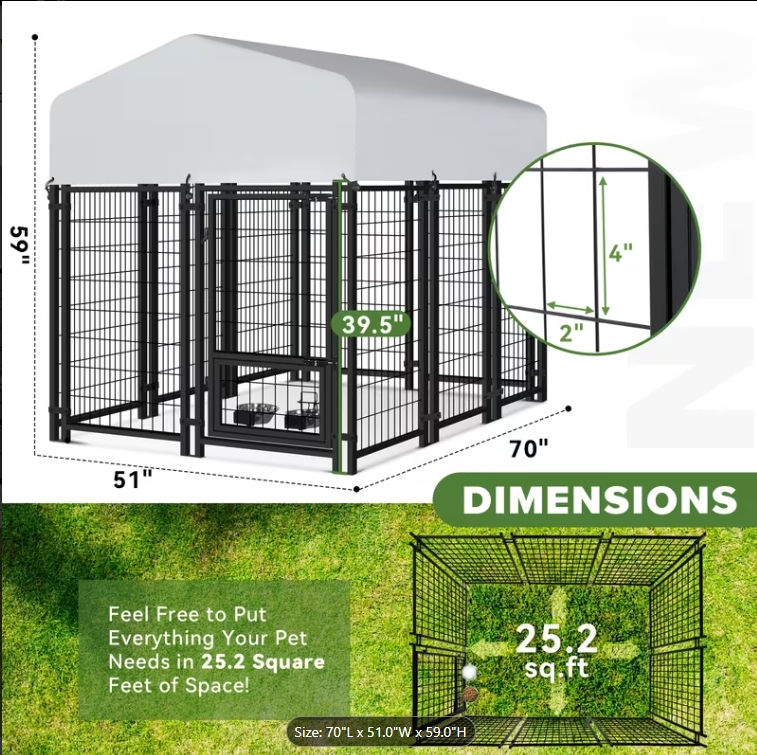 Thumbnail: Heavy Duty Dog Kennel Welded Steel Playpen with Upgraded Secure Lock & UV- Roof