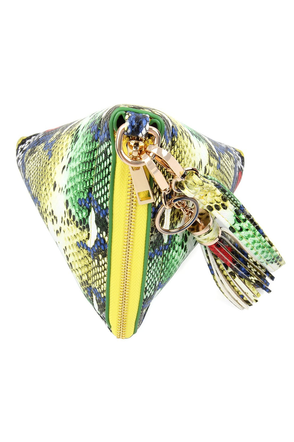 Thumbnail: 7092 - Pyramid Shape Tassel Wristlet Leather Bag