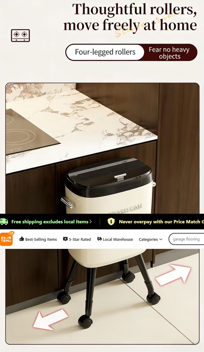 Thumbnail: Large-Capacity Heightened Rolling Trash Can with Wheels, Detachable Inner Bucket