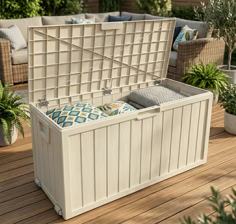 Miniatura: 75 Gallon Waterproof Outdoor Storage Box with Handle And Wheels, Lockable Deck B